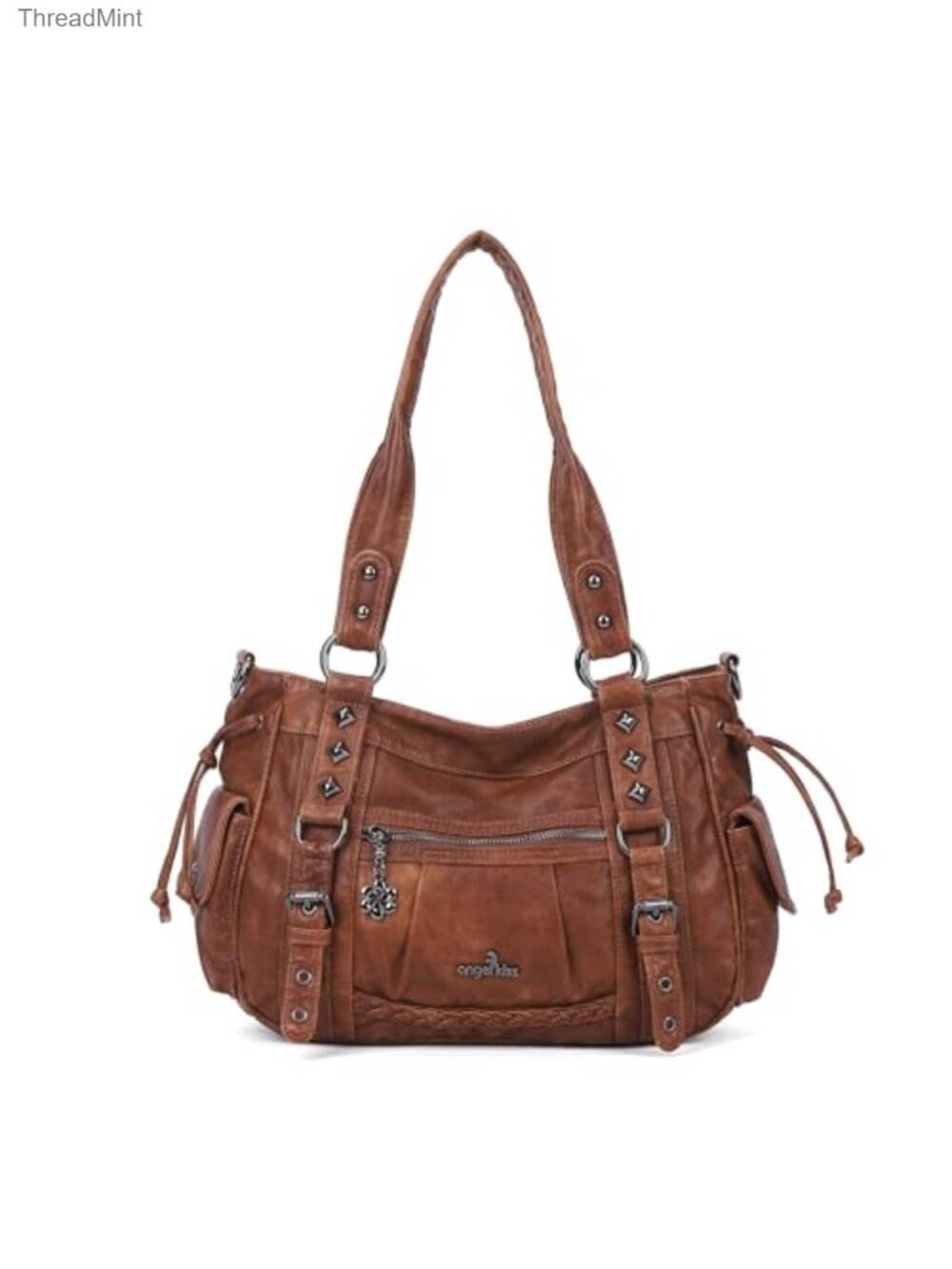 Vegan Leather Hobo Shoulder Bag Multi Pocket Tote Fits 13" Laptop